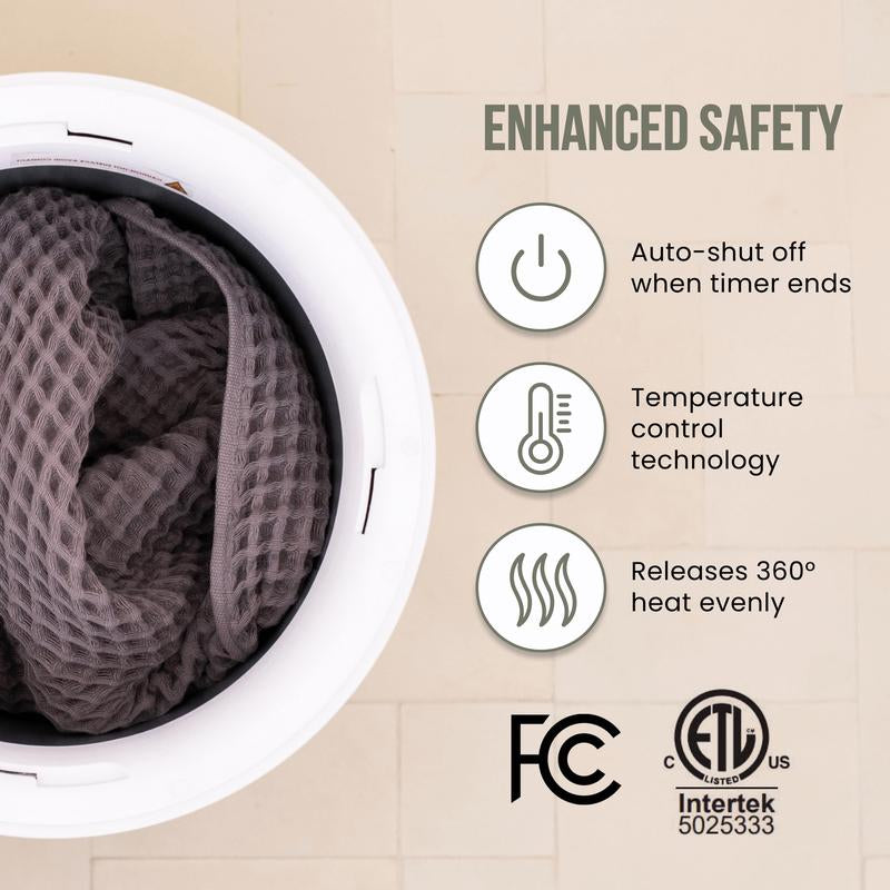 Fontaines Luxury Towel Warmers for Bathroom, Spa - Heated Towel Warmer Bucket with Wood Handle, Safe Auto Shut-Off, Fits up to Two 40" X 70" Oversized Bath Towels