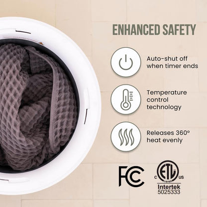 Fontaines Luxury Towel Warmers for Bathroom, Spa - Heated Towel Warmer Bucket with Wood Handle, Safe Auto Shut-Off, Fits up to Two 40" X 70" Oversized Bath Towels