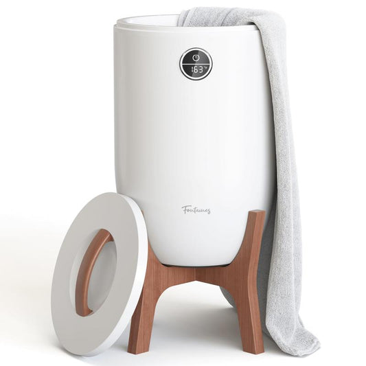 Fontaines Luxury Towel Warmers for Bathroom, Spa - Heated Towel Warmer Bucket with Wood Handle, Safe Auto Shut-Off, Fits up to Two 40" X 70" Oversized Bath Towels