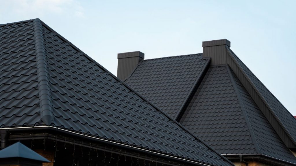 Black metal tile roof.