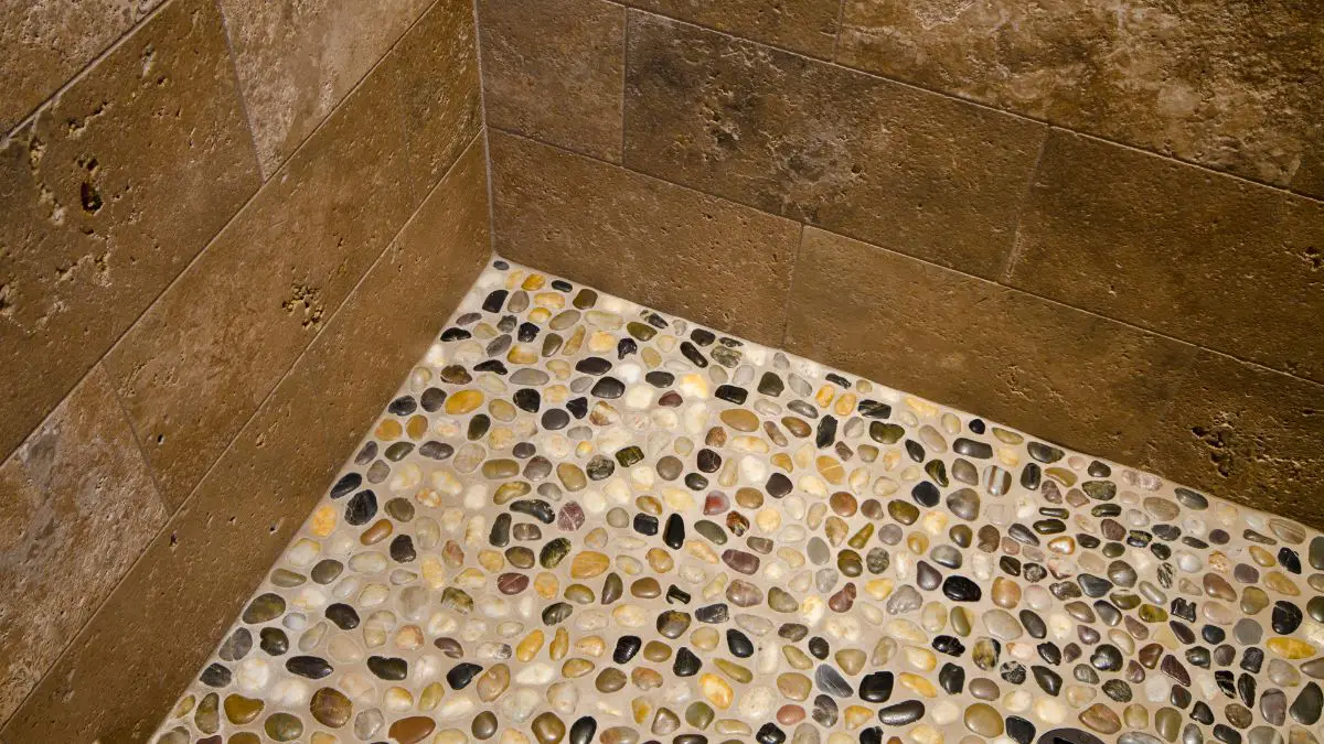 Close up pebble floor of shower